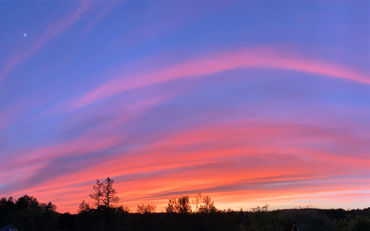 Sunset with pink clouds and a blue sky. Opal Theory Polish Drenched Skies inspiration.