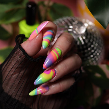 Watermarble nail polish effect with Opal Theory Polish NO SHADE collection neon nail polish nail lacquer